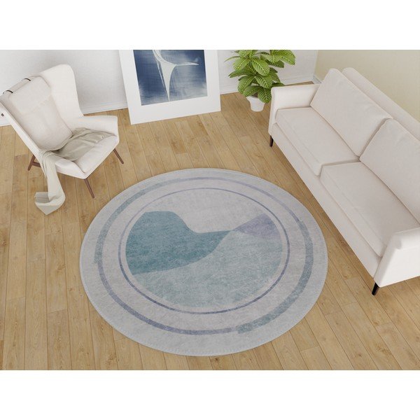 Skalbiamas apvalios formos kilimas mėlynos spalvos/kreminės spalvos ø 120 cm Yuvarlak – Vitaus-image-1