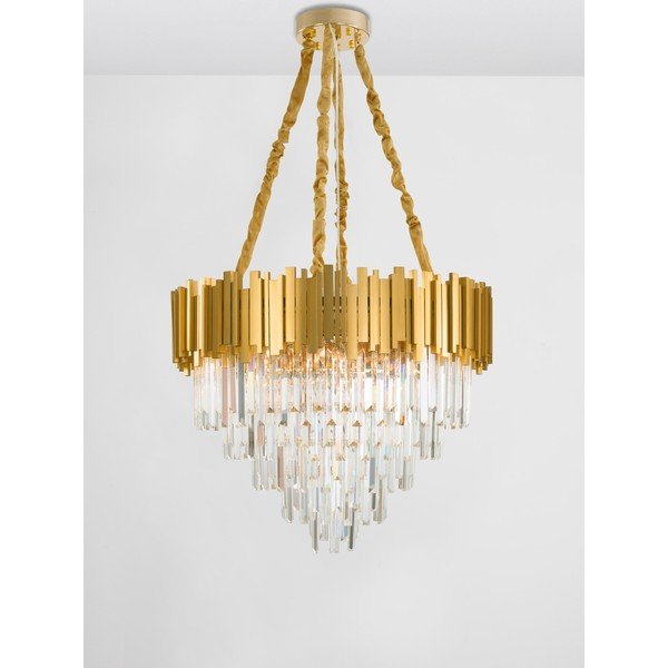 Auksinės spalvos iš metalo kabantis šviestuvas ø 73 cm su krištoliniu gaubtu Grane – Nova Luce-image-3