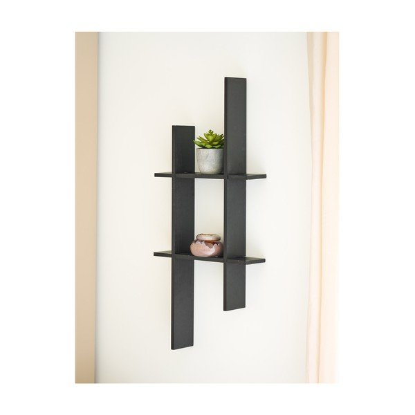 Juodos spalvos iš pušies masyvo kelių aukštų sieninė lentyna 86 cm Mostar – House Nordic-image-1
