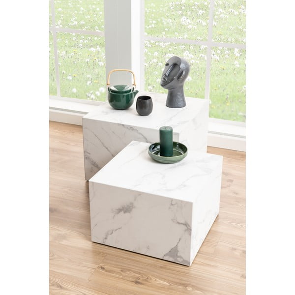 Kavos staliukai baltos spalvos 2 vnt. su marmuro dekoru 58x58 cm Dice – Actona-image-1