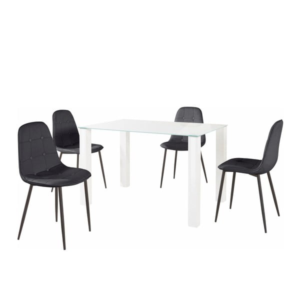 Valgomojo stalo ir 4 juodų kėdžių rinkinys "Støraa Dantel", stalo ilgis 80 cm