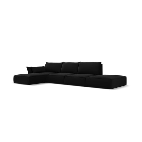 Juodos spalvos iš velveto kampinė sofa (su kairiuoju kampu/su gultu) Vanda – Mazzini Sofas-image-2