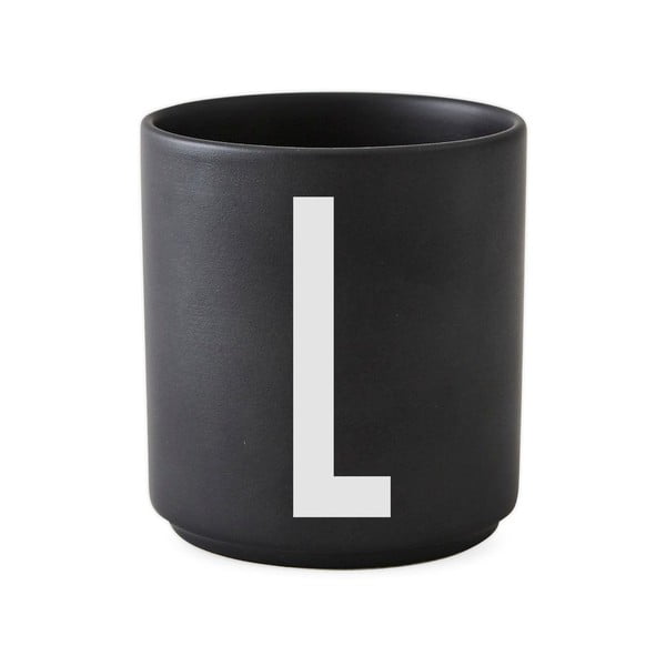 Juodas porcelianinis puodelis Design Letters Alphabet L, 250 ml