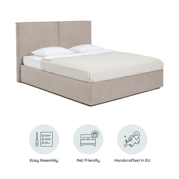 Taupe spalvos dvigulė lova audiniu dengta su sandėliavimo vieta su grotelėmis 160x200 cm Thessa Bold – Bonami Selection-image-4