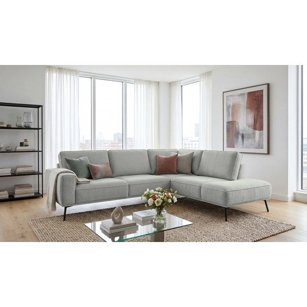 Šviesiai pilkos spalvos kampinė sofa iš šenilinio audinio (su dešiniuoju kampu/„L“ formos) Amsterdam – Scandic-image-4