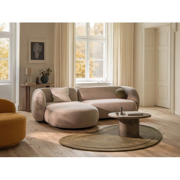 Smėlio spalvos kampinė sofa iš velveto (su kairiuoju kampu/„L“ formos) Kate – Micadoni -image-1