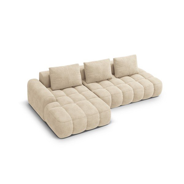 Smėlio spalvos iš velveto sulankstoma/su sandėliavimo vieta kampinė sofa (su kairiuoju kampu/su gultu) Linz – Cosmopolitan Design-image-3