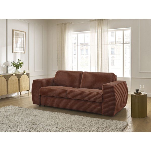 Oranžinės spalvos sofa miegojimui/sulankstoma iš kordinio velveto 240 cm Hugo – Bobochic Paris-image-1