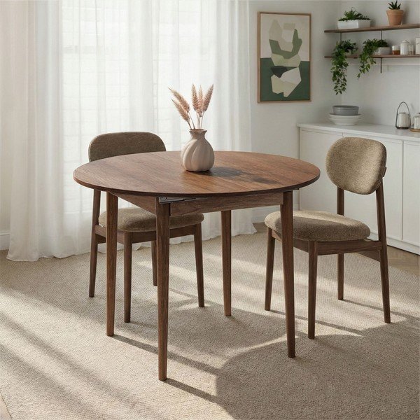 Apvalios formos prailginamas valgomojo stalas su papildomu stalviršiu iš riešutmedžio ø 100 cm Viona – Kalune Design-image-2