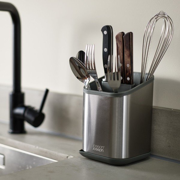 Blizgios sidabrinės spalvos iš nerūdijančio plieno kiaurasamtis stalo įrankiams 11x11,5 cm Duo Steel – Joseph Joseph-image-1