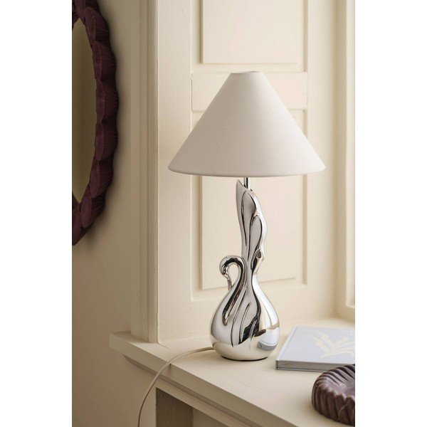 Baltos spalvos/sidabrinės spalvos iš polirezino stalinis šviestuvas (aukštis 53 cm) Swan – Ellos Home-image-2
