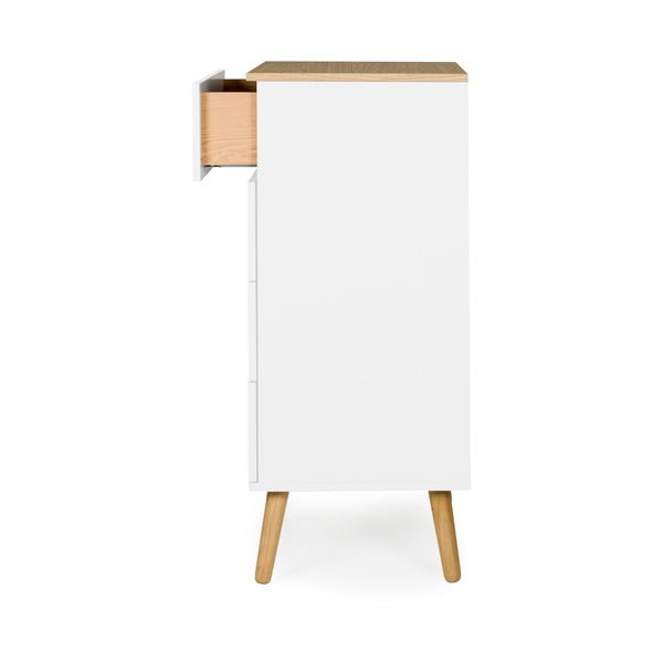 Balta komoda su 4 stalčiais ir ąžuolinėmis kojomis Tenzo Dot, plotis 55 cm-image-4