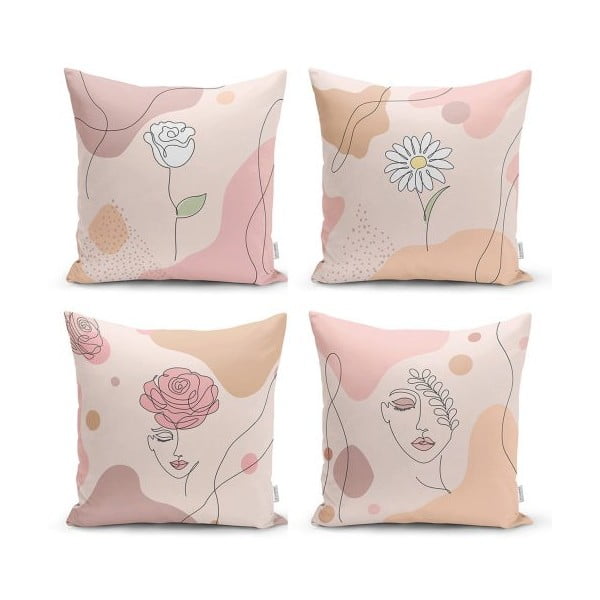 4 minimalistinių pagalvėlių užvalkalų rinkinys Draw Art Women, 45 x 45 cm