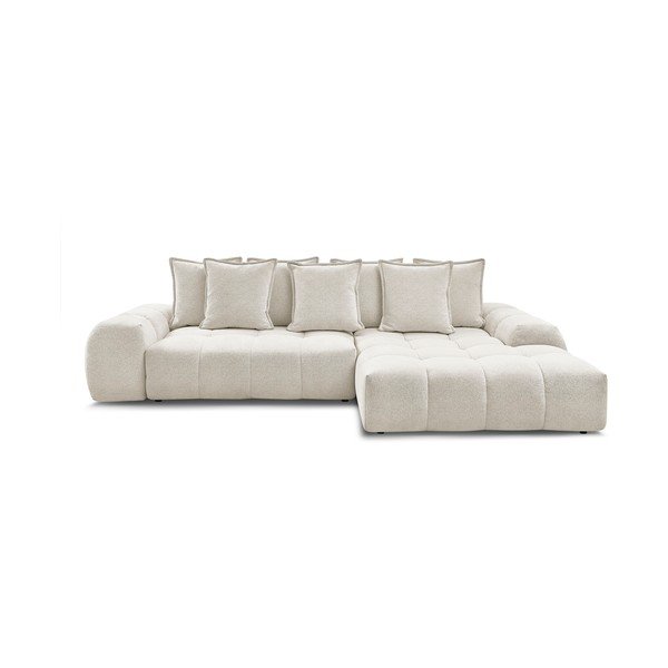 Baltos spalvos iš šenilinio audinio sulankstoma/su sandėliavimo vieta kampinė sofa (su dešiniuoju kampu/su gultu) Everest – Bobochic Paris