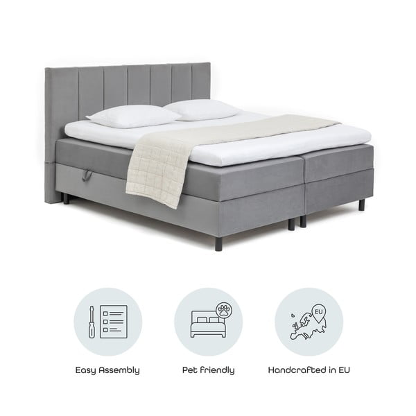 Pilkos spalvos spyruoklinė lova su sandėliavimo vieta 160x200 cm Elva Bold Line – Bonami Selection-image-4