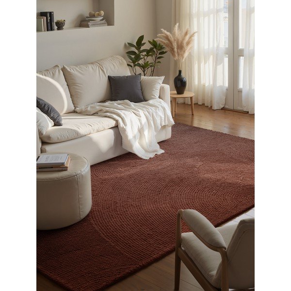 Rankų darbo raudonos plytų spalvos iš vilnos kilimas 160x230 cm Calmio – Hanse Home-image-1