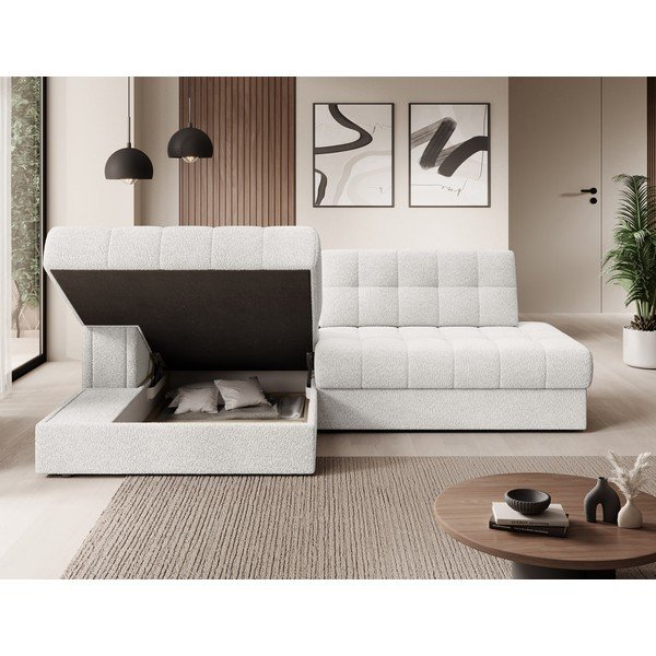 Kreminės spalvos iš boucle sulankstoma kampinė sofa (su kairiuoju kampu/su gultu) Blezalt – ELTAP-image-3