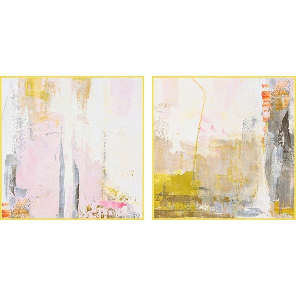 Spausdinti/su rankomis dažytais elementais paveikslai su rėmeliu/tapyba ant drobės 2 vnt. 41,5x41,5 cm New Age Yellow – Malerifabrikken