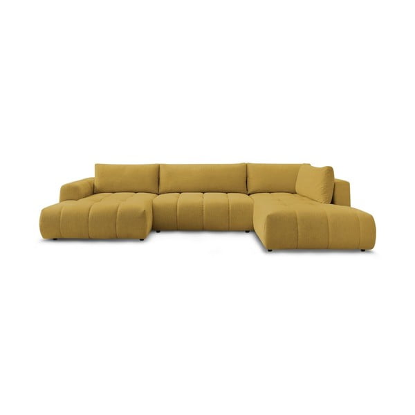 Garstyčių spalvos sulankstoma/su sandėliavimo vieta kampinė sofa (su dešiniuoju kampu/„U“ formos) Fuji – Bobochic Paris