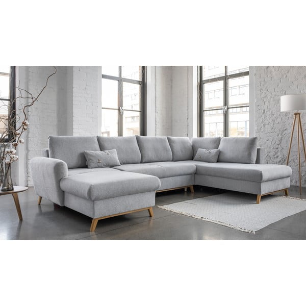 Šviesiai pilkos spalvos sofa-lova U formos Miuform Scandic Lagom, dešinysis kampas-image-3