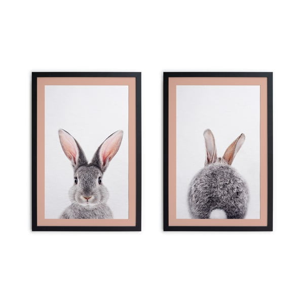 2 paveikslų rinkinys juodame rėmelyje Madre Selva Rabbit, 40 x 30 cm