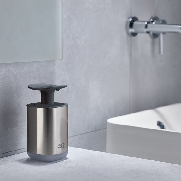 Blizgios sidabrinės spalvos iš nerūdijančio plieno muilo dozatorius 250 ml Presto Steel – Joseph Joseph-image-1
