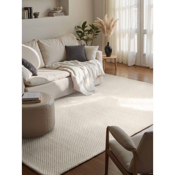 Rankų darbo kreminės spalvos iš vilnos kilimas 200x290 cm Lyon Beans – Elle Decoration-image-1