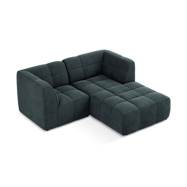 Mėlynos spalvos kampinė sofa iš velveto (su dešiniuoju kampu/su gultu) Aloha – Makamii-image-3