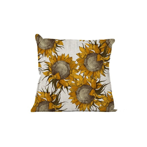 Smėlio spalvos pagalvėlė su saulėgrąžų motyvu Linas Couture Sunflower, 45 x 45 cm