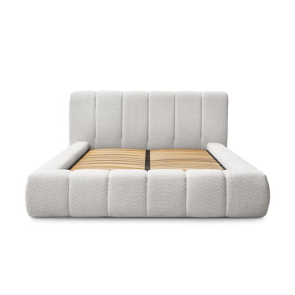 Dvigulė lova šviesiai pilkos spalvos audiniu dengta su sandėliavimo vieta su lovos grotelėmis 160x200 cm Denali – Bobochic Paris-image-3