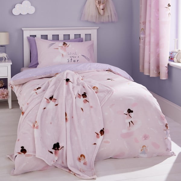 Rožinės ir violetinės spalvos kūdikių antklodė iš mikroplyšo 130x170 cm Dancing Fairies - Catherine Lansfield