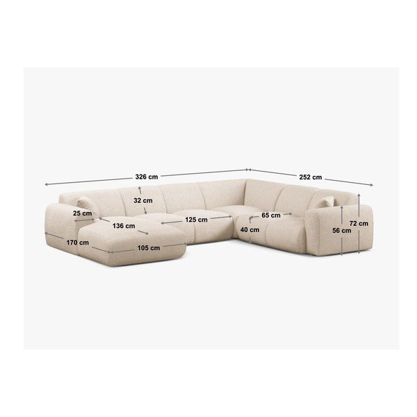 Smėlio spalvos kampinė sofa iš boucle („U“ formos) Molino – Micadoni -image-4