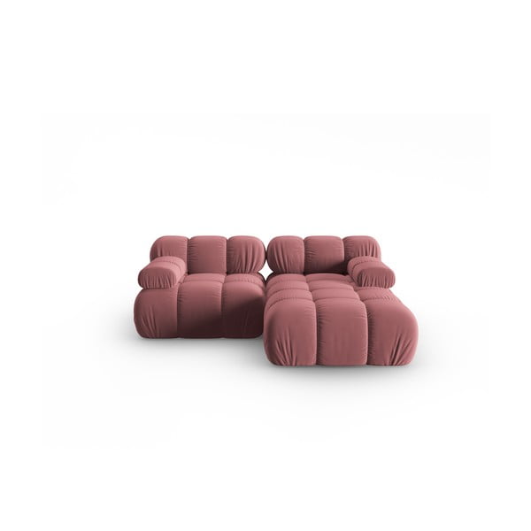 Kampinė sofa rožinės spalvos iš velveto (su dešiniuoju kampu) Bellis – Micadoni Home