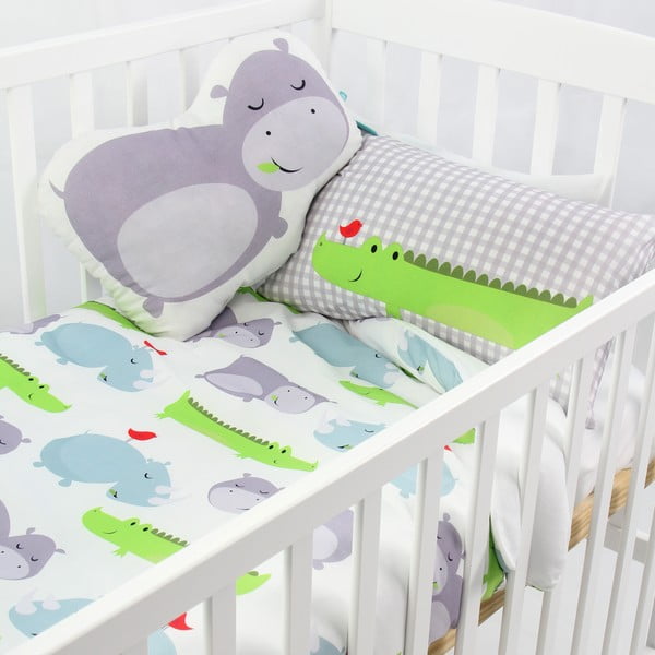 Kūdikių medvilninis antklodės užvalkalas ir pagalvė su begemotu, 100 x 120 cm-image-2