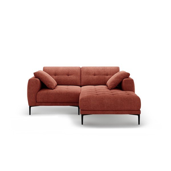 Raudonos plytų spalvos kampinė sofa (su dešiniuoju kampu/su gultu) Bemy – Micadoni 