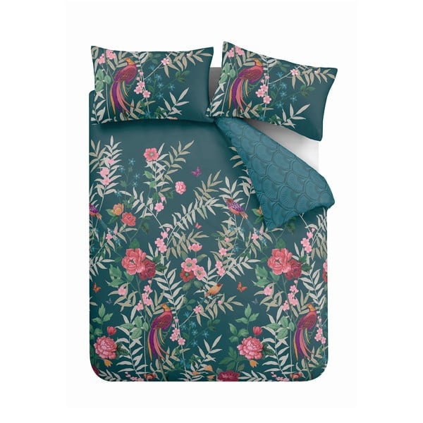 Žalia patalynė dvigulei lovai 200x200 cm Tropical Floral Birds - Catherine Lansfield