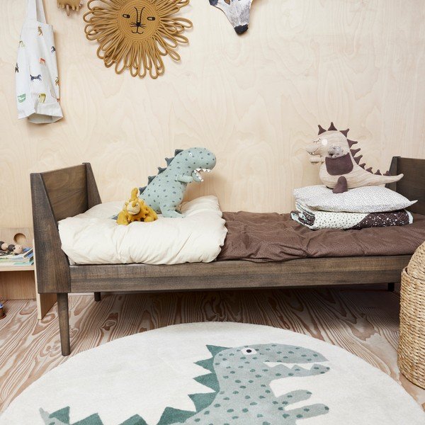 Rankų darbo žalios spalvos iš vilnos mišinio vaikiškas kilimas ø120 cm Theo DIno – OYOY Mini-image-1