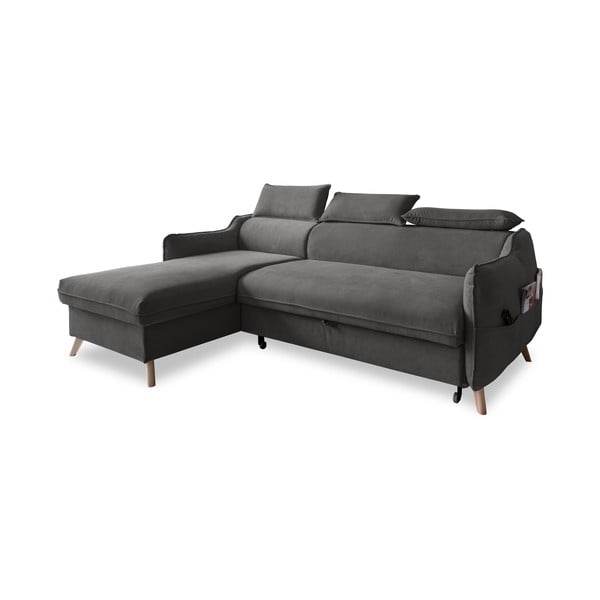 Sulankstoma kampinė sofa iš velveto tamsiai pilkos spalvos (su kairiuoju kampu) Sweet Harmony – Miuform