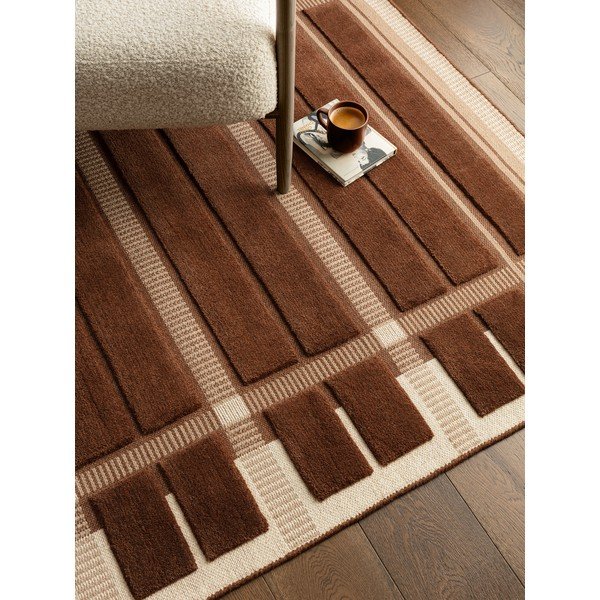 Rankų darbo rudos spalvos/smėlio spalvos iš vilnos kilimas 120x170 cm – Asiatic Carpets-image-2