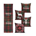 4 kalėdinių pagalvių užvalkalų ir staltiesės rinkinys Minimalist Cushion Covers Tartan Christmas