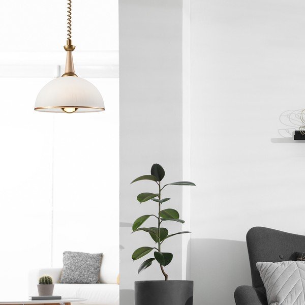 Kabantis šviestuvas auksinės spalvos/natūralios spalvos ø 30 cm su stiklo gaubtu Ciara – LAMKUR-image-1