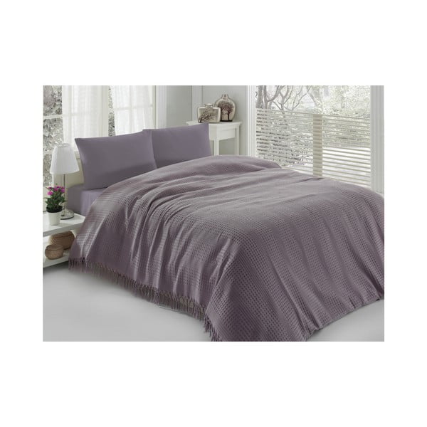 Violetinė medvilninė dvigulė lovatiesė Pique, 220 x 240 cm-image-1