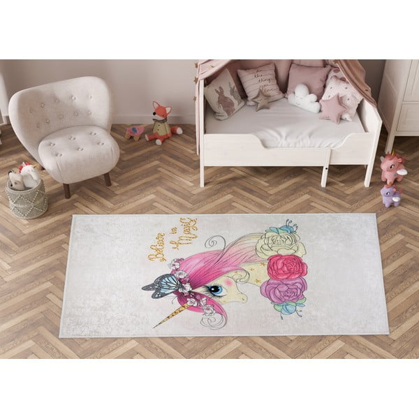 Skalbiamas dramblio kaulo spalvos vaikiškas kilimas 80x120 cm Cute Unicorn – Vitaus-image-1