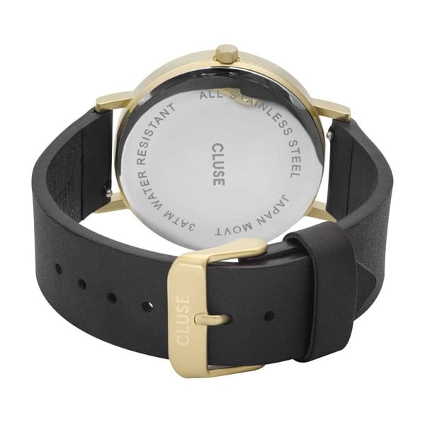 Moteriškas laikrodis su juodu odiniu dirželiu ir baltu marmuriniu ciferblatu Cluse La Roche Star-image-2