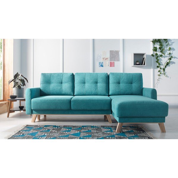 Turkio spalvos kampinė sofa-lova Bobochic Paris Balio, kampas dešinėje (II kokybė)-image-1