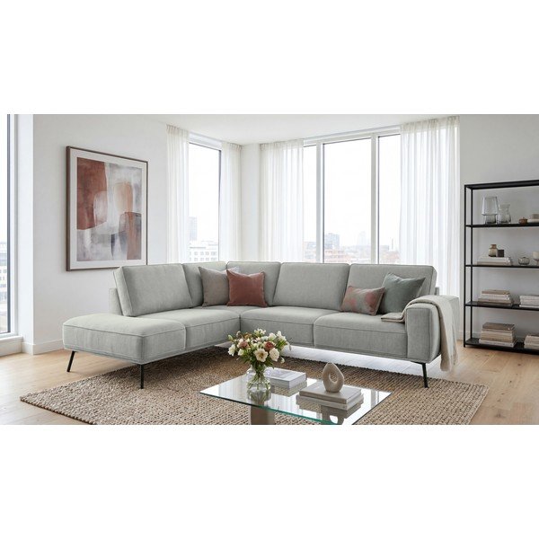 Šviesiai pilkos spalvos kampinė sofa iš šenilinio audinio (su kairiuoju kampu/„L“ formos) Amsterdam – Scandic-image-4