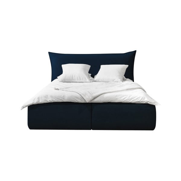 Tamsiai mėlyna aksomo apmušta dvigulė lova su daiktadėže ir grotelėmis 160x200 cm Jade - Bobochic Paris