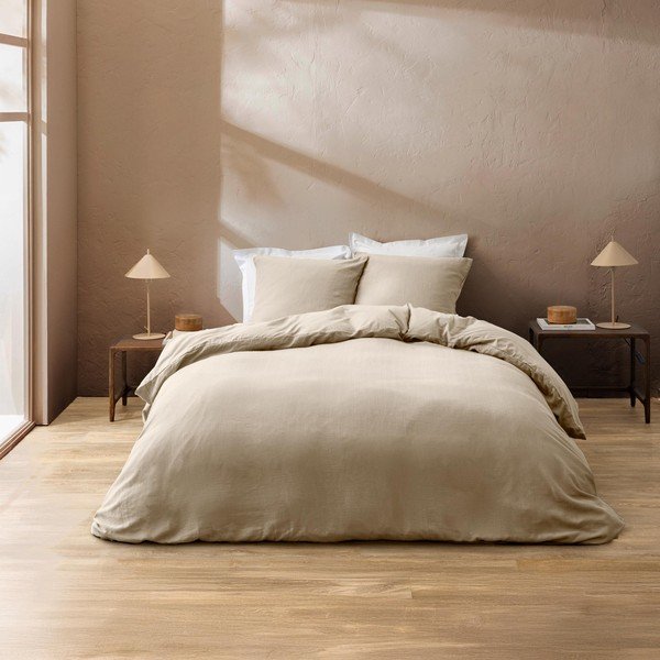 Natūralios spalvos iš medvilnės dvigulė patalynė 3 dalių 240x220 cm Clara – douceur d'intérieur