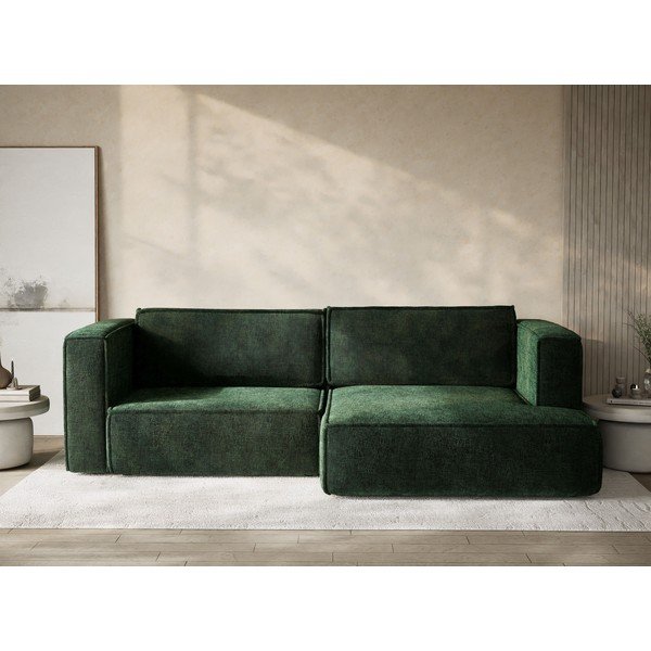 Tamsiai žalios spalvos sulankstoma/su sandėliavimo vieta kampinė sofa iš šenilinio audinio (su dešiniuoju kampu/su gultu) Velto – Maison de Rêve-image-1