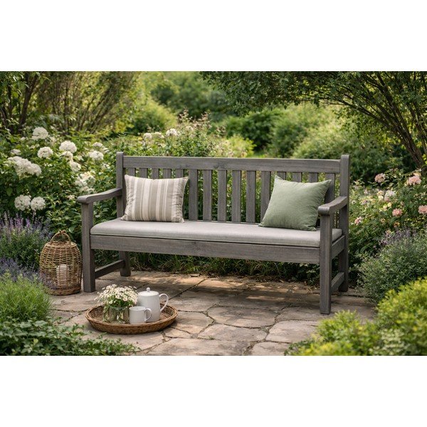 Pilkas medinis sodo suolas London - Rojaplast-image-2